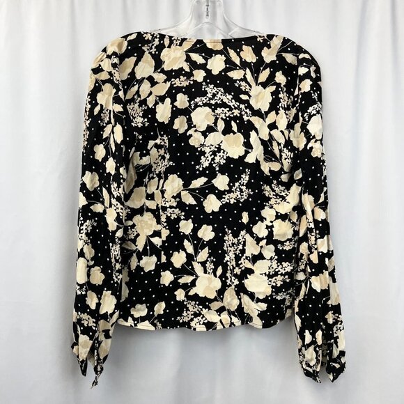 H&M Womens Multicolor Floral Long Sleeve Cinch Waist V-Neck Blouse Top Size 4 - Picture 2 of 10